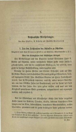 X. Archivalische Mittheilungen
