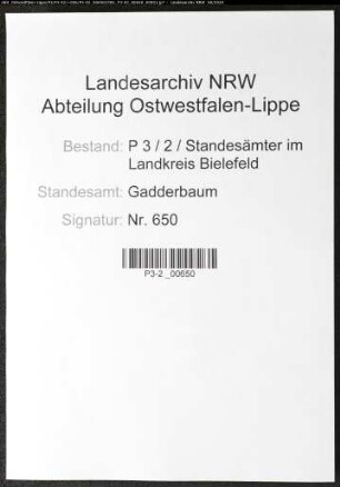 Sterberegister Standesamt Gadderbaum