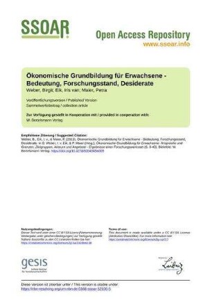 Ökonomische Grundbildung für Erwachsene - Bedeutung, Forschungsstand, Desiderate