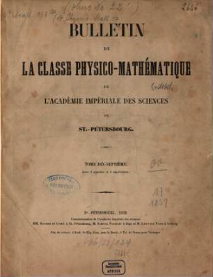 Bulletin de la Classe Physico-Mathématique de l'Académie Impériale des Sciences de St.-Pétersbourg, 17. 1859