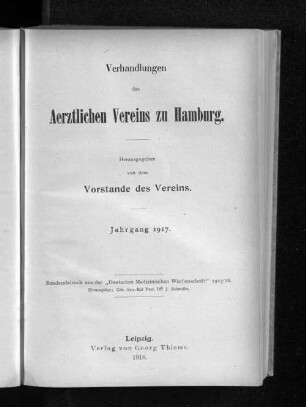 1917(1918): Verhandlungen des Ärztlichen Vereins zu Hamburg