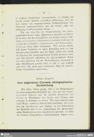 Drittes Kapitel. Vom allgemeinen Charakter photographischer Kunstwirkung