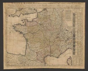 Galliae Regnum In Omnes Suas Provincias Accurate Divisum = La France : Dressée sur un grand nombre de Cartes particulieres, manuscrites ou imprimées, levées sur les lieux, et conferées avec les Itineraires anciens et modernes