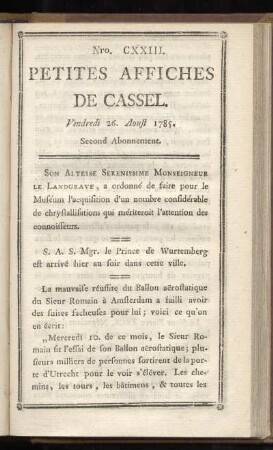 No CXXIII (Vendredi 26. Aoust 1785)
