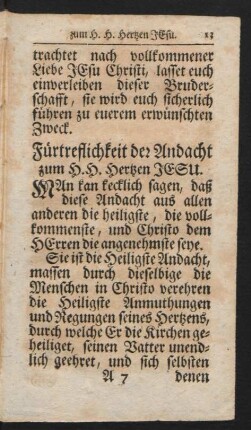 Fürtreflichkeit der Andacht zum H. H. Hertzen Jesu.