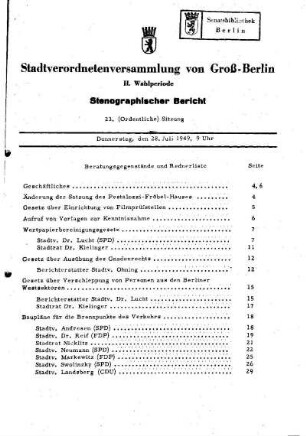 Nr. 23, 28. Juli 1949, Ordentliche Sitzung