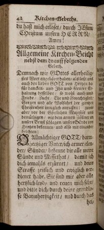 Allgemeine Kirchen-Beicht nebst dem drauff folgenden Gebeth.