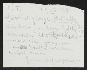 Brief von Gerhart Hauptmann an Heinrich George