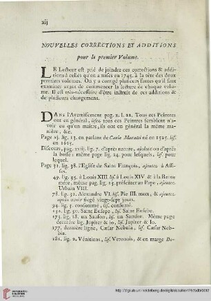 Nouvelles corrections et additions pour le premier volume