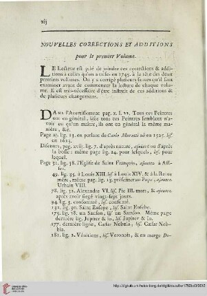 Nouvelles corrections et additions pour le premier volume