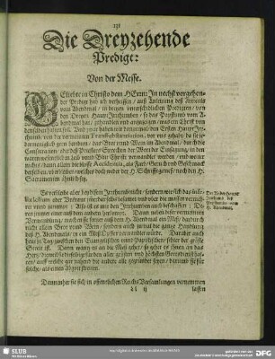 Die Dreyzehende Predigt: Von der Messe