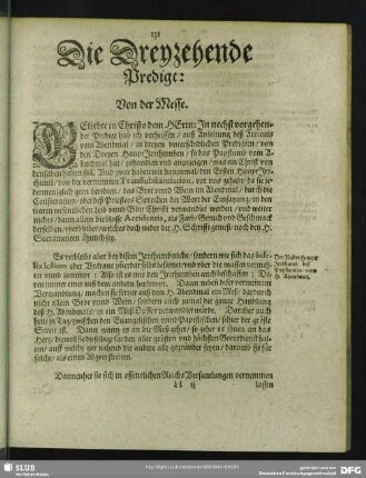 Die Dreyzehende Predigt: Von der Messe
