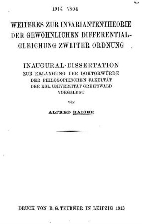 Weiteres zur Invariantentheorie der gewöhnlichen Differentialgleichung zweiter Ordnung