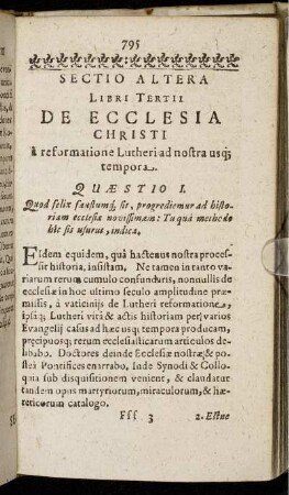 Sectio Altera. De Ecclesia Christi a reformatione Lutheri ad nostra usq tempora.