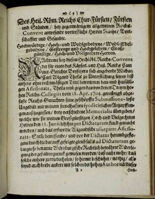 Des Heil. Röm. Reichs Chur-Fürsten/ Fürsten und Ständen/[...]