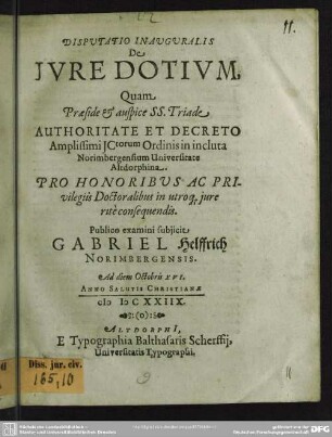 Disputatio inauguralis: De jvre dotivm