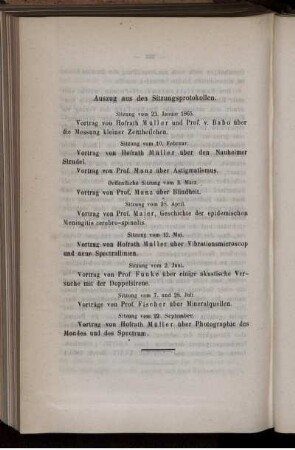 Auszug aus den Sitzungsprotokollen.