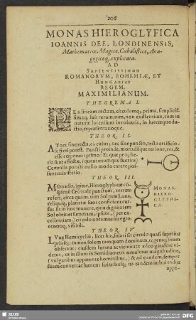 Monas Hieroglyphica Ioannis Dee, Londinensis, Mathematice, Magice, Cabalistice, Anagogiceque, explicata Ad Sapientissimum Romanorum, Bohemiae, Et Hungariae Regem, Maximilianum