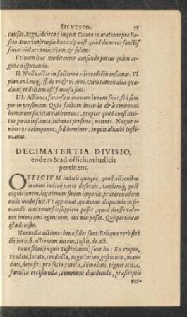 Decimatertia Divisio, eodem & ad officium iudicis pertinens.