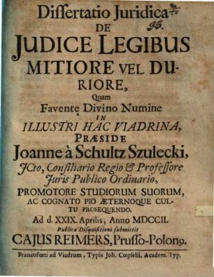 Diss. iur. de iudice legibus mitiore vel duriore