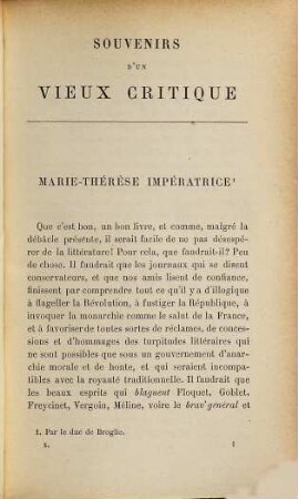 Souvenirs d'un vieux critique, 10