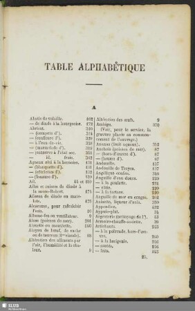 Table alphabétique