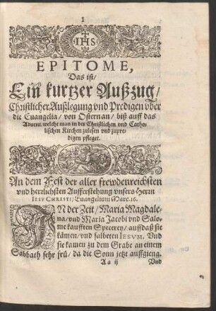 An dem Fest der aller frewdenreichsten und herrlichsten Aufferstehung unsers Herrn Jesu Christi ...