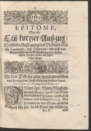 An dem Fest der aller frewdenreichsten und herrlichsten Aufferstehung unsers Herrn Jesu Christi ...