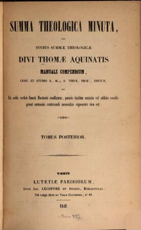Summa theologica minuta, seu totius Summae theologicae Divi Thomae Aquinatis manuale compendium, 2