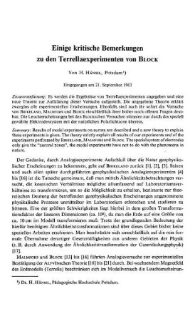 Einige kritische Bemerkungen zu den Terrellaexperimenten von Block