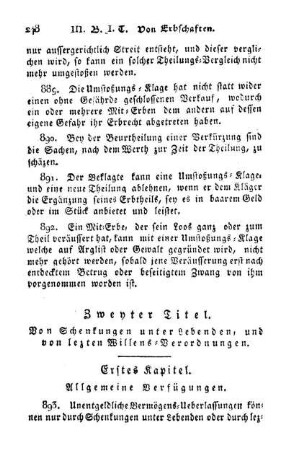 Zweyter Titel. Von Schenkungen unter Lebenden, und von lezten Willens-Verordnungen.