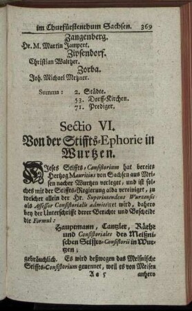 Sectio VI. Von der Stiffts-Ephorie in Wurtzen.