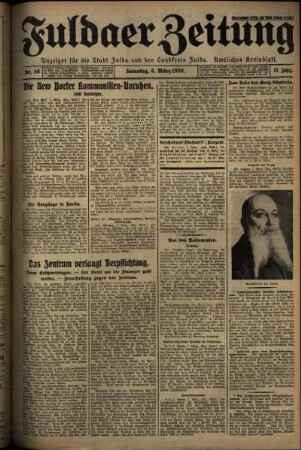 Erste Ausgabe vom Samstag, den 08. März 1930.