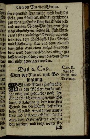 Das 2. Cap. Von der Natur und Bewegung.