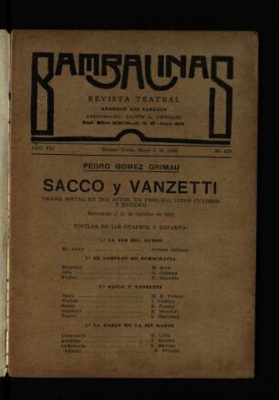 Sacco y Vanzetti : drama social en dos actos, un prólogo, cinco cuadros y epílogo