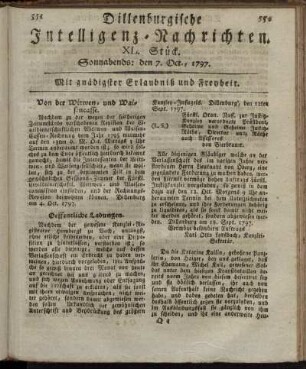 XL. Stück. Sonnabends: den 7. Oct. 1797.