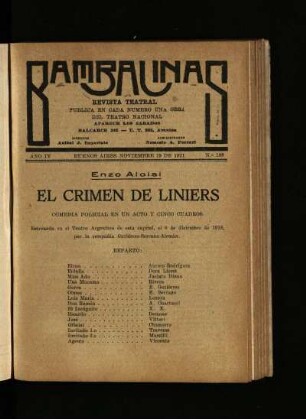 El crimen de Liniers : comedia policial en un acto y cinco cuadros