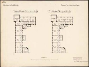 Stadthaus Schinkelwettbewerb 1898: Grundrisse 2. und 3. OG 1:200