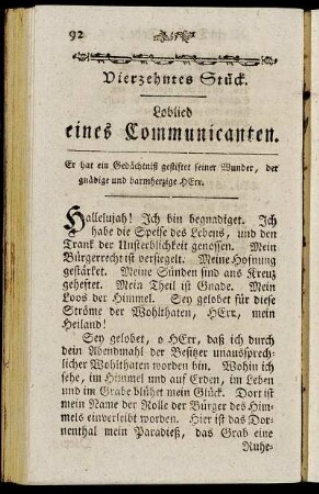 Vierzehntes Stück. Loblied eines Communicanten.