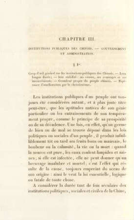 Chapitre III. Institutions publiques des chinois. - Gouvernement et administration