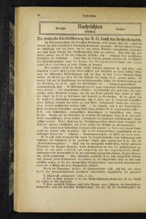 ¬Die¬ drohende Klerikalisierung des R.-U. durch das Reichsschulgesetz