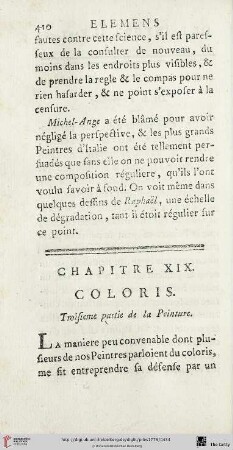 Chap. XIX. : Coloris. Troisième partie de la Peinture
