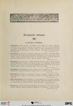 Keramische Arbeiten, Arbeiten in Glas (Nr. 1-143)
