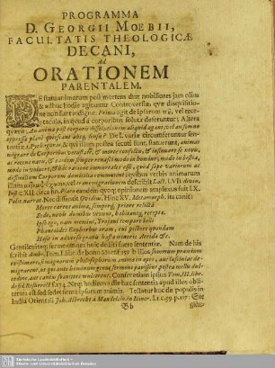 Programma D. Georgii Moebii, Facultatis Theologicae Decani, Ad Orationem Parentalem