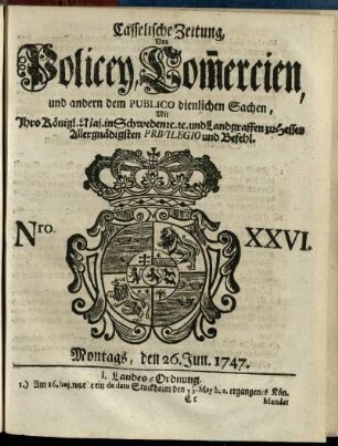 Nro. XXVI, Montags, den 26. Jun. 1747