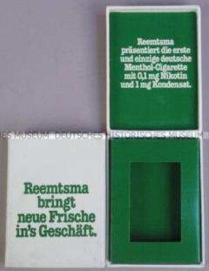 Werbeschachtel (leer) für "Reemtsma No 1 Menthol"-Zigaretten für ursprünglich eine Schachtel
