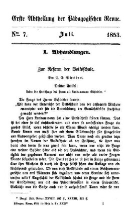 Zur Reform der Volksschule : dritter Artikel: Ueber die Preisfrage des Herrn alt Landammann Schindler