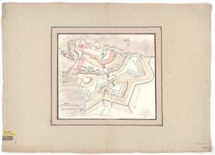 Grundriss der Festung Sonnenstein, ca. 1:800, Handzeichnung, 1719 : 1 : Grundriß der Festung Sonnenstein. - [Ca. 1:800]. - [S.l.] , 1719. - 1 Kt. : kolor. Handzeichng. ; 36 x 32 cm