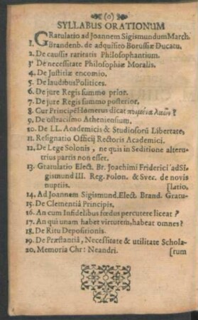 Syllabus Orationum