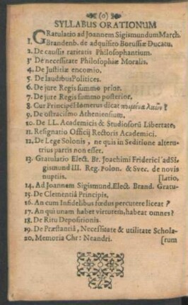 Syllabus Orationum